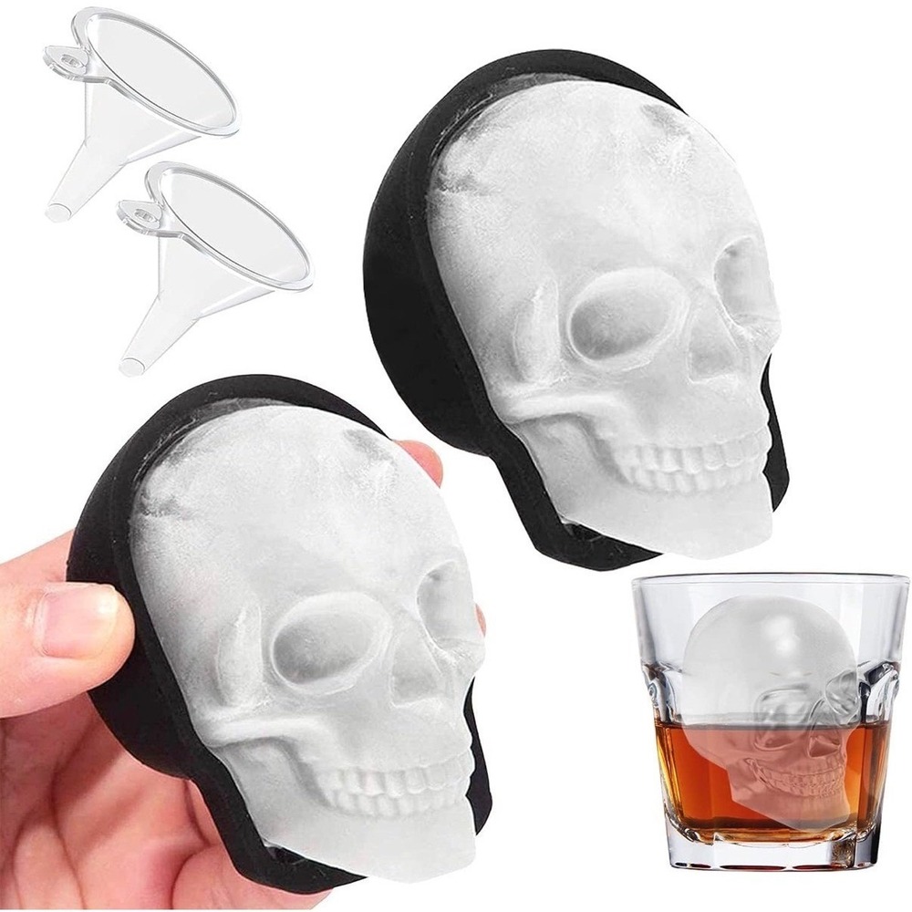 Black Skull Shaped Ice Cube Tray Mold Silicone Fun Novelty Drink Party
